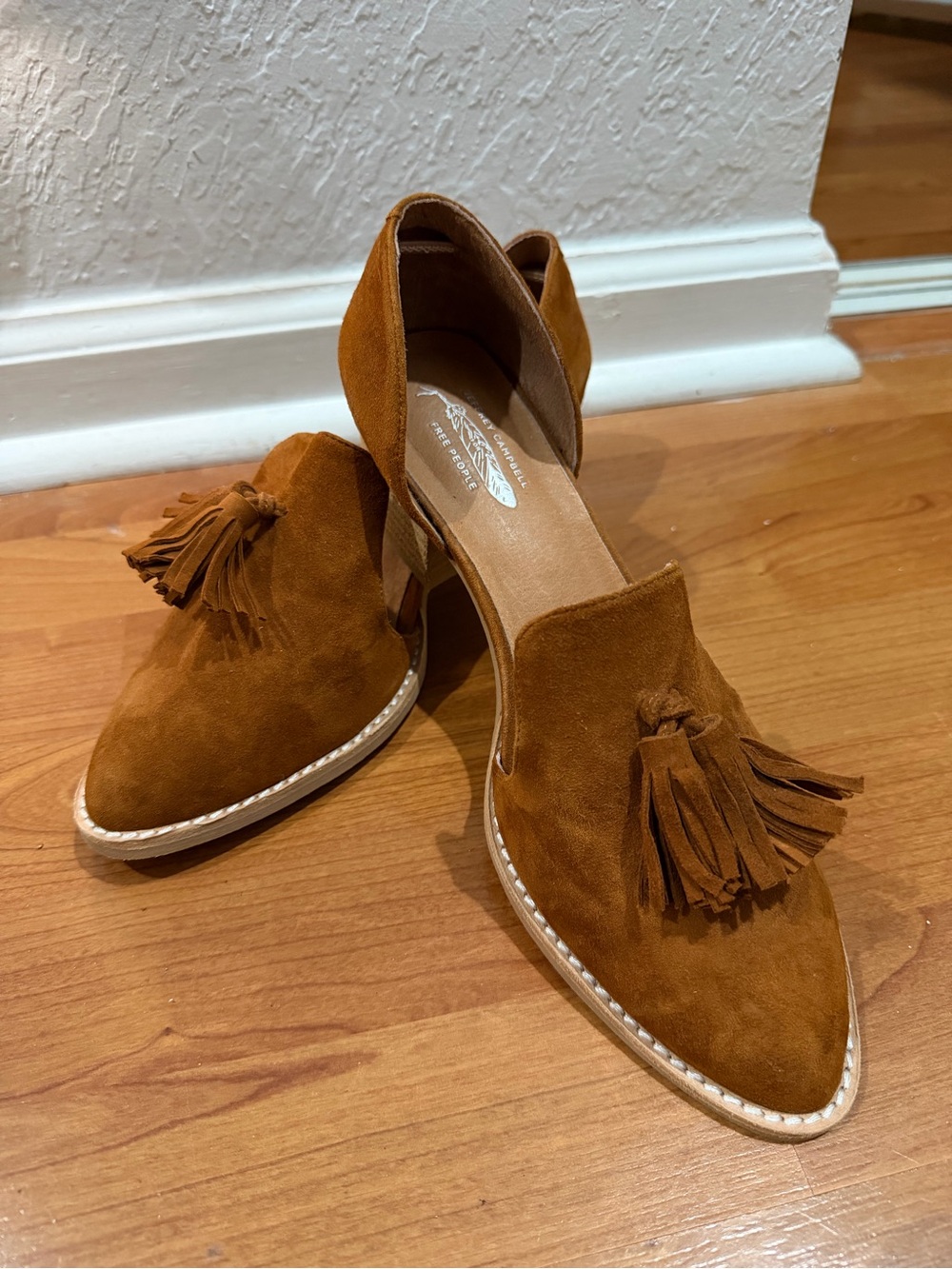 Jeffrey Campbell Suede Tassel D'Orsay Flats - Cognac